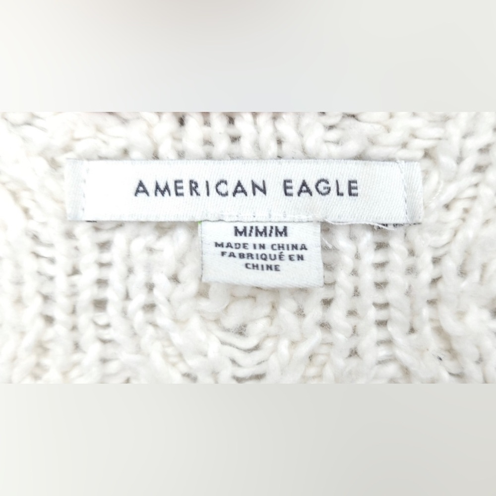 AEO Cream Knit Cropped Varsity Stripped Sweater: Size M - Picture 4 of 4